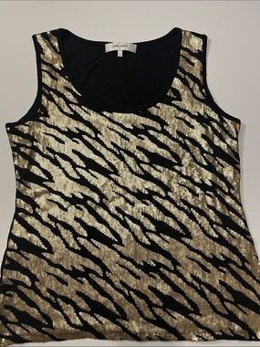 Jones Studio Black and Gold Sequin Animal-Print Tank